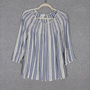 J Jill Gauze Tunic Top Medium Blue Smocked Metallic Shimmer‎ Nautical Cover Up